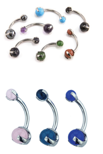 3 Prong Natural Stone Gem Curved Barbell — Jamming Piercing Shop